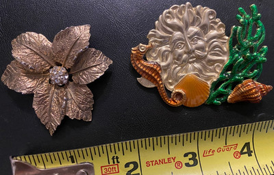 AJC Merman Seahorse Brooch Pin enameled with Judy Lee Flower