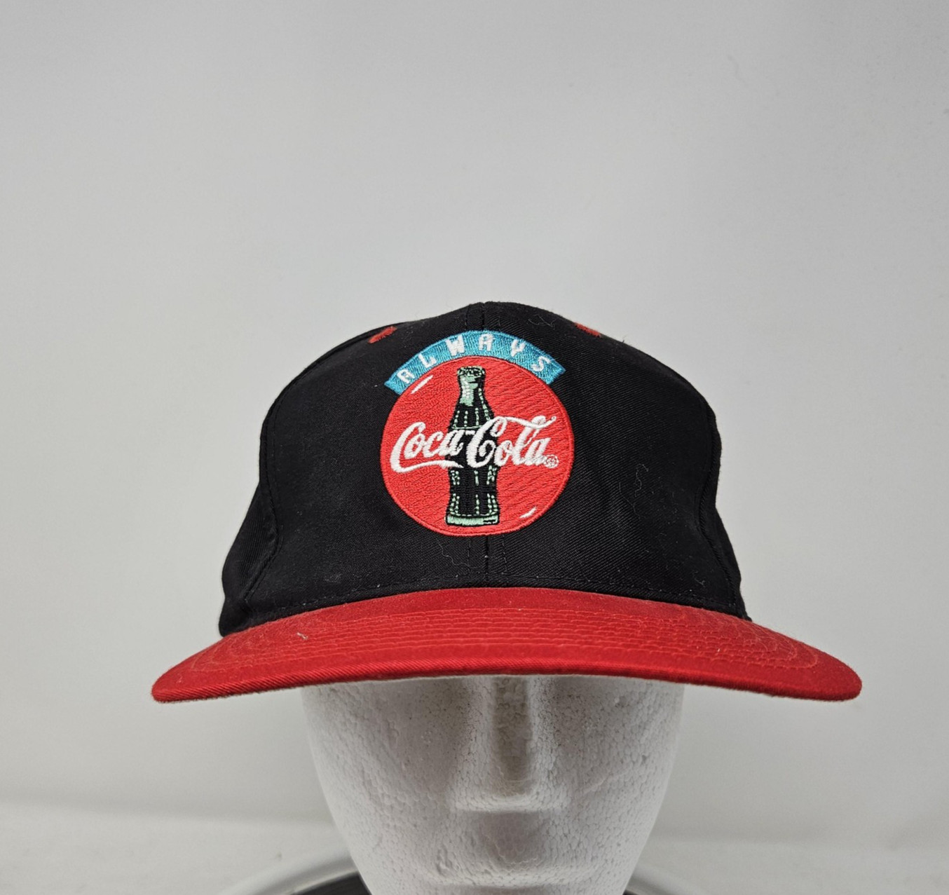 VINTAGE Coca-Cola Hat Cap Snap Back Black Red Embroidered Advertising Men's 90s