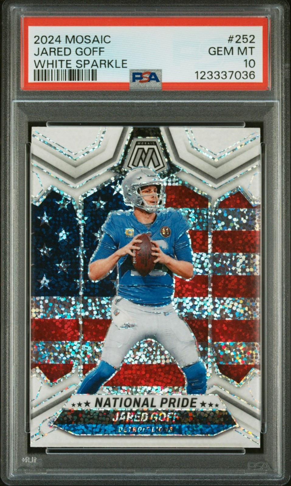 2024 Mosaic Jared Goff National Pride White Sparkle PSA 10 Gem Mint