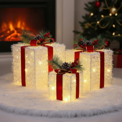 'S Opulent Christmas Lighted Gift Boxes Decor Set of Three Pre-Lit LED Presents