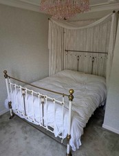 Victorian Cast Iron & Brass Half Tester King Size Bed Frame