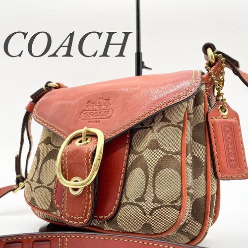 Coach Shoulder Bag Pochette Signature Canvas Leather Used - 第 1/12 張圖片