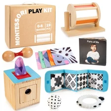 WOODMAM Montessori Toys for Babies 0-6 Months, 9 in 1 Learning Educational Senso