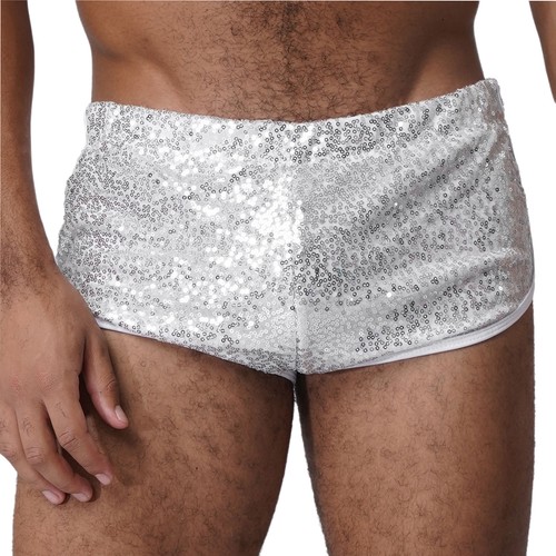 Pantaloncini corti da corsa uomo scintillanti paillettes allenamento palestra booty pantaloncini discoteca hot pant - Foto 12 di 66