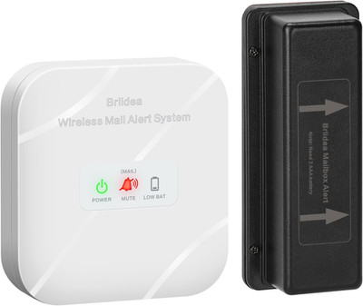 Mailbox Alarm, Wireless, Battery Powered, White, 500Ft Range, LED Flash & Sound