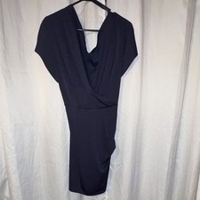 SHEIN CURVE Women’s Black Solid Wrap V-Neck Tie Knee Length Dress 1XL