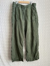 Athleta Retreat Linen High Rise Wide Leg Pant Sz L Olive Green