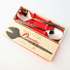 International Stainless Salad Serving Set Vntg 1970 Japan Floral Spoon Fork NIB