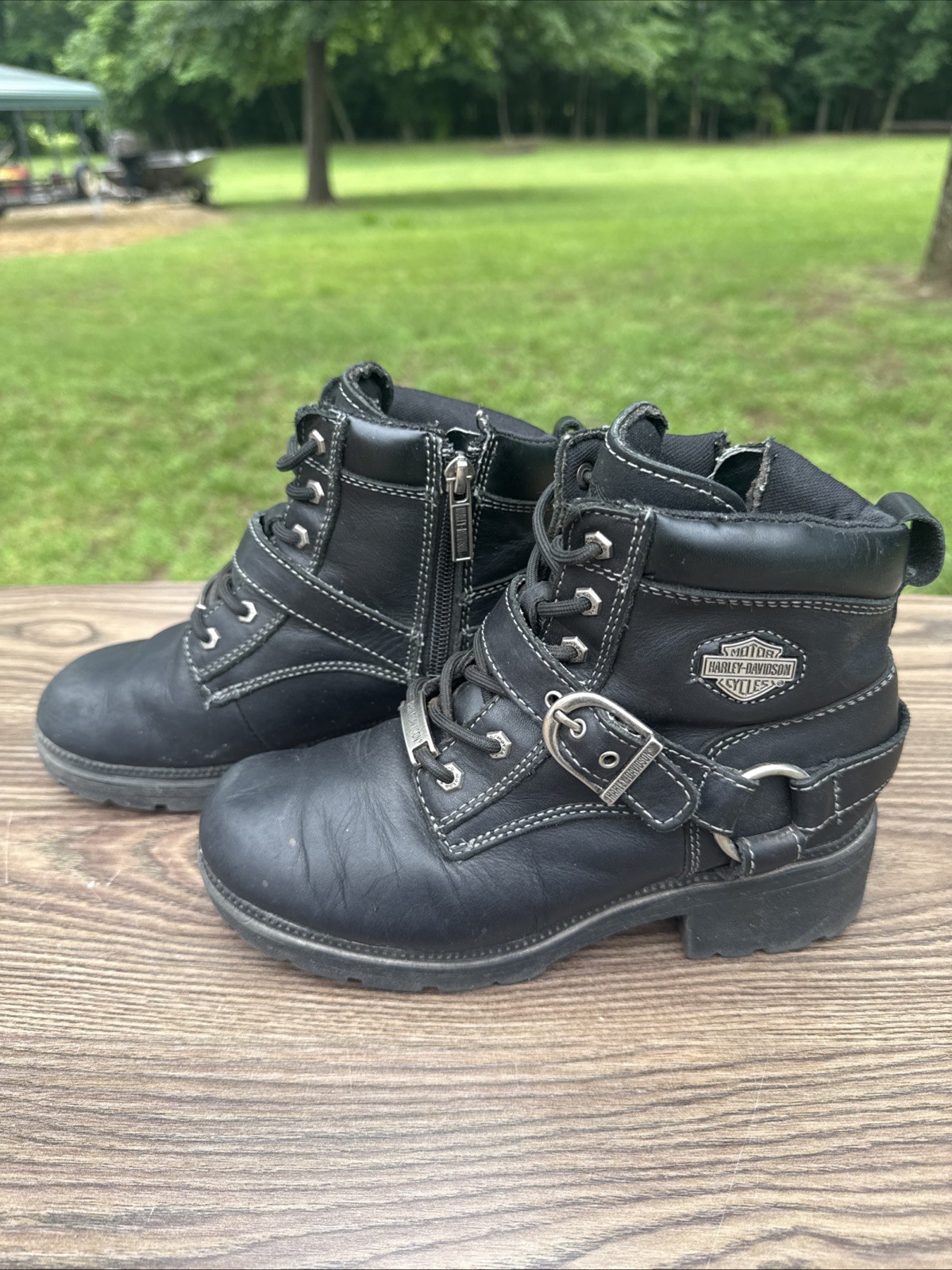 Harley Davidson Boots Women's Sz 6 Made in USA Black Leather Chunky #84424