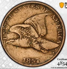 1858 /1857 LOT OF 4 SMALL & LARGE LETTERS FLYING EAGLE CENTS NFC (GOLD SHIELD)