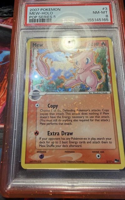 Pokemon TCG 2007 POP Series 5 Mew Holo3/17 PSA 8 Graded CORRECTED BACK HOLOBLEED