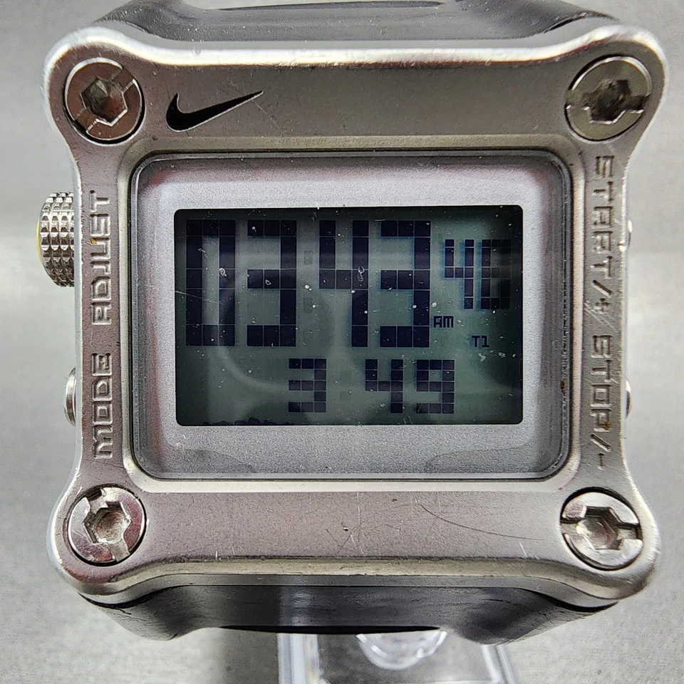 Reloj Nike Hammer Hombre 40mm Digital Negro Plata Rectángulo WC0021 Batería Nueva Foto 2 de 4