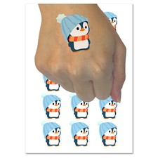 Cute Penguin with Big Hat Beanie Temporary Tattoo Water Resistant Body Art Set