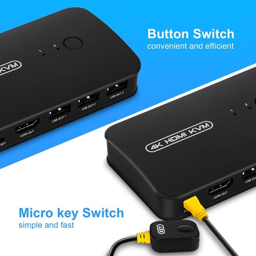 KVM Switch pour 2 PC Commutateur KVM HDMI et USB Partageant 4K@30Hz Moniteur ... - Photo 4/6