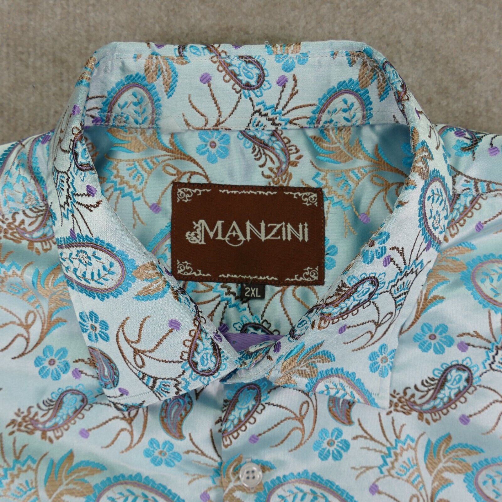 Manzini Shirt Mens 2XL Blue Paisley Long Sleeve