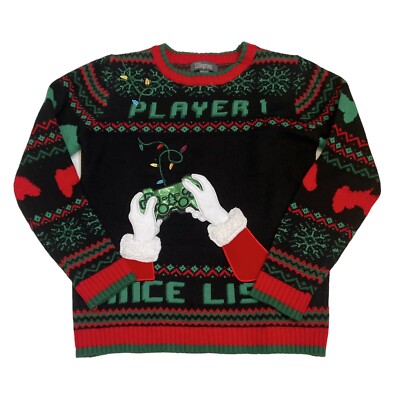 33 Degrees ugly holiday christmas sweater Santa Xbox Gamer Nice List Women XL