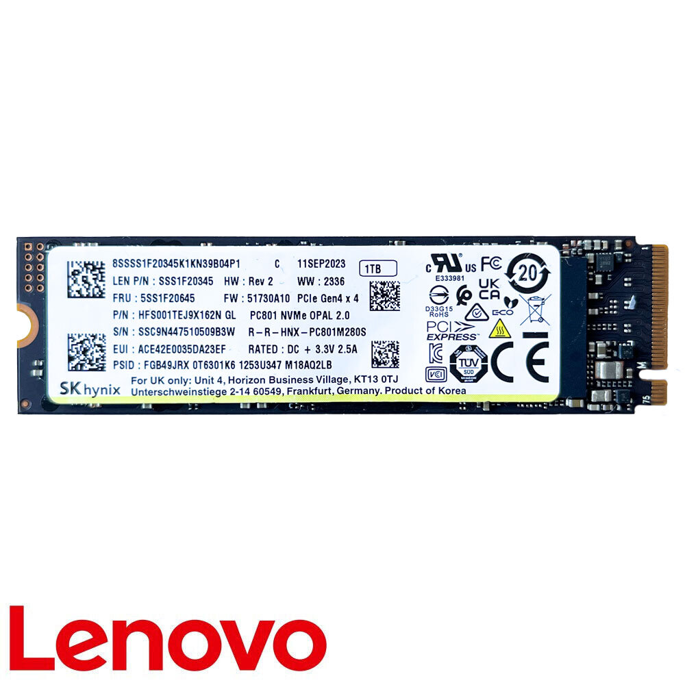 Lenovo 256GB, 512GB, 1TB, 2TB SSD M.2 2280 PCIe NVMe Notebook PC 