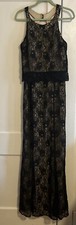 Womens XL Formal Long Dress Black Lace Nude Beige Prom Gown Halter 2 Piece Look