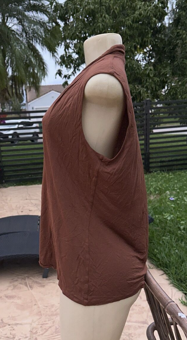 FILA CAMICIA TOP CASUAL THE ROW MARRONE SENZA MANICHE IN JERSEY LEGGERO TAGLIA L MADE IN USA