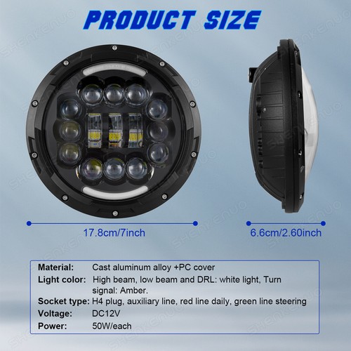 For 1975-1979 Ford F-100 F-250 F-350 Pickup Pair 7" inch Round LED Headlights - Picture 7 of 18