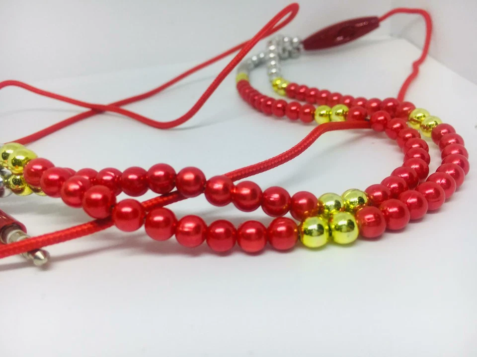 Joyería de diamantes de imitación roja para niña collar de perlas auriculares micrófono cuentas 40 cm auriculares  Foto 3 de 4