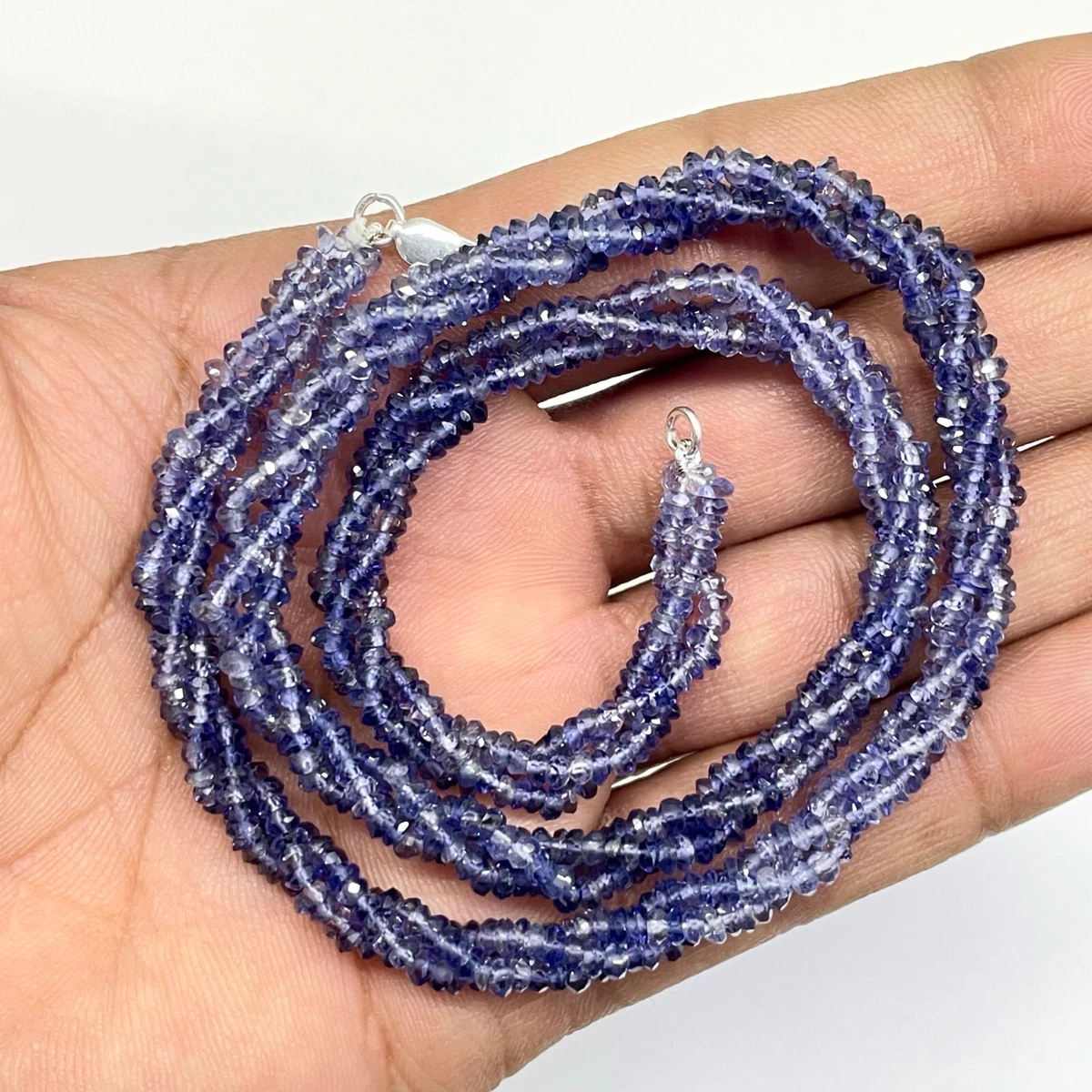 18 Inch Natural Iolite Twisted Necklace 2.6mm Top Faceted Beads