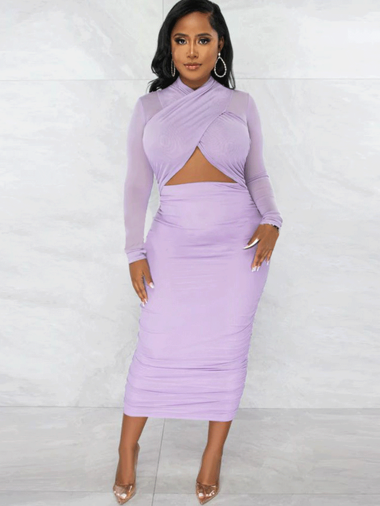 knee length dresses for ladies Mocha Rhinestone Mesh Long Sleeve Midi Dress main image 1