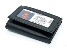 RFID Blocking Genuine Leather Men's Trifold Wallet Center Flap Card Holder