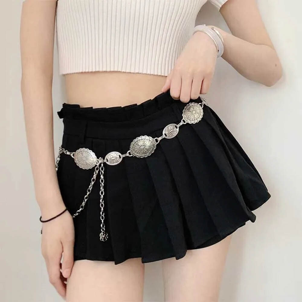 Boho Western Concho Chain Belt – Vintage Silver Adjustable  display picture 3