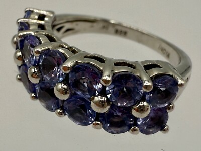 ESTATE STERLING SILVER PASTE BLUE LILAC TOPAZ ROUND CUT BAND RING SIZE 6