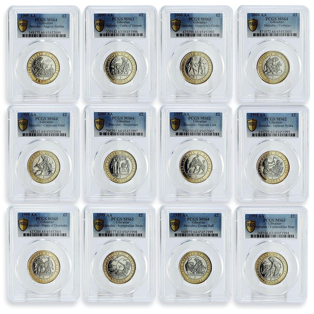 Gibraltar set of 12 coins Hercules Adventures MS62 - MS65 PCGS