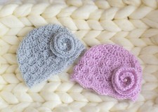 Handmade 2pc Crochet Baby Beanie Hat for girl, Baby Shower Gift