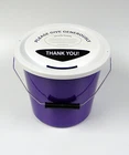Charity Fundraising Money Collection Collecting Bucket with Lid & Label - Purple