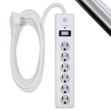 GE 6-Outlet Surge Protector 10 Ft Extension Cord Power Strip 800 Joules Flat ...