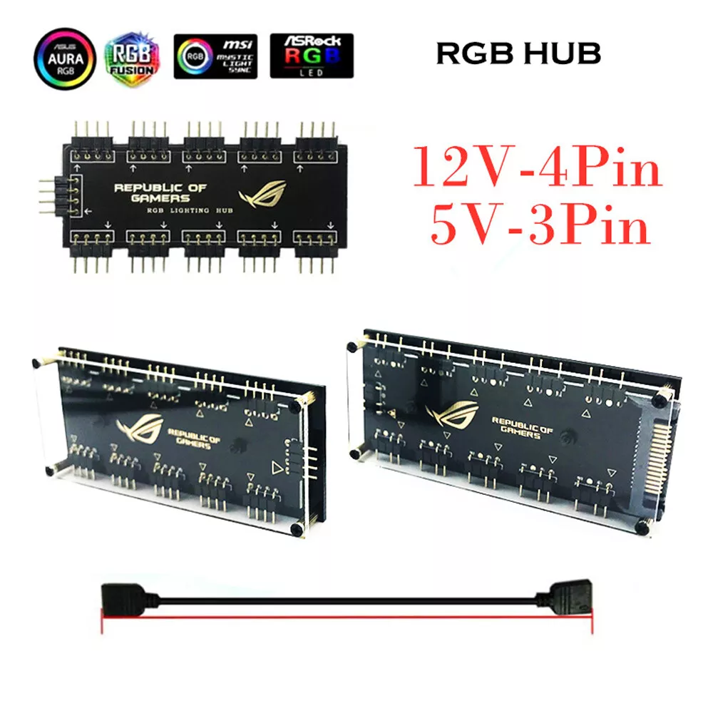 RGB Hub Interface 12V 4 PIN 5V 3 Pin Splitter HUB SATA ASUS AURA SYNC Motherboar