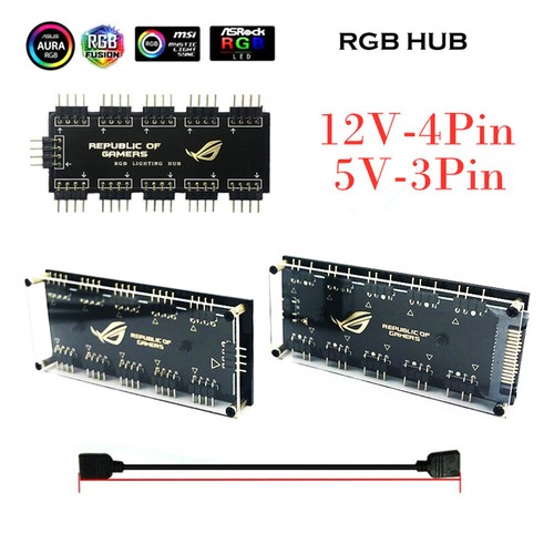 ARGB Hub Interface 12V 4PIN 5V 3Pin Splitter HUB SATA ASUS AURA SYNC Motherboar - Bild 1 von 14