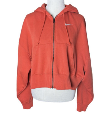 nike mini swoosh oversized cropped red zip through hoodie