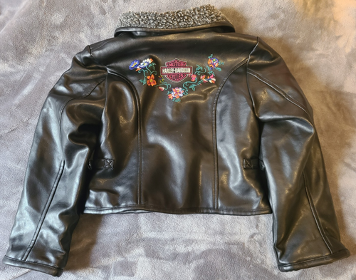Harley-Davidson Girl's Motorcycle Leather Embroidered Biker Zip-up Kid's Jacket - Picture 6 of 10