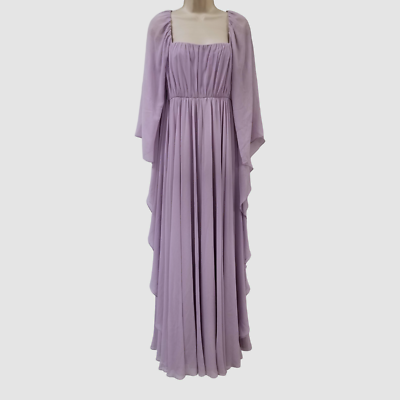 Badgley Mischka Collection Square-Neck Belted Flowy Gown, Lilac, Women's, 2, Evening Formal Gala Gowns Mother of the Bride Groom Evening Gowns