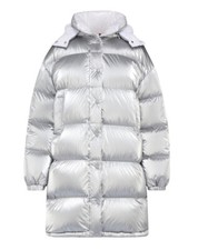 Moncler Gaou Down Silver Hooded Quilted Long Puffer Jacket Coat Size 2 (medium)