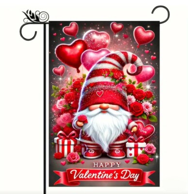 Valentine's Day Gnome Garden Flag Red Love Double-Sided Outdoor Yard Home Decor