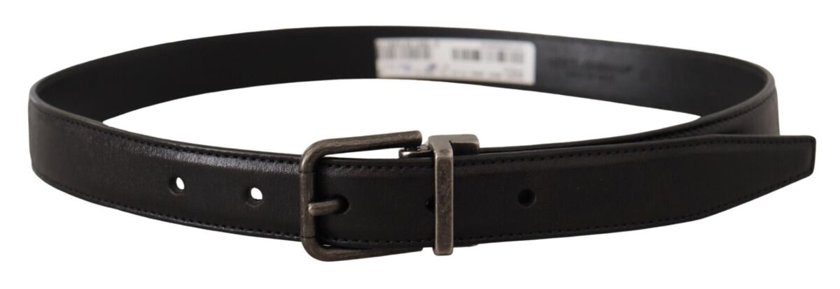 DOLCE & GABBANA Belt Solid Black Calf Leather Logo Metal DOLCE & GABBANA Belt Solid Black Calf Leather Logo Metal