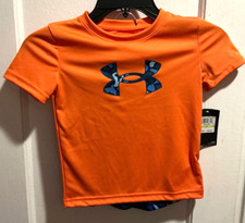 Under Armour Boys 2-Piece Blue Shorts  Atomic Orange T-Shirt Set Sz 4 NWT