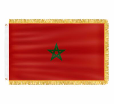 Morocco Golden Fringe Flag 3x5Ft 200D Nylonthe Moroccan National Fringy Banner