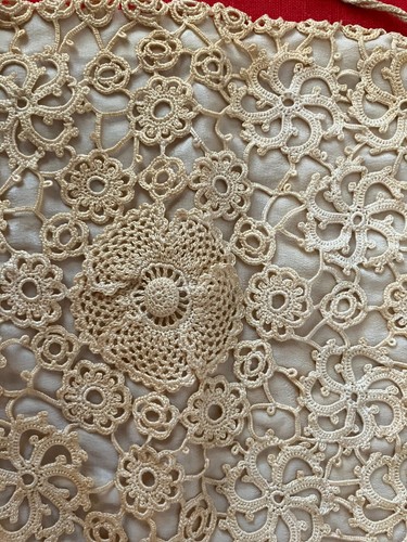 VINTAGE TATTED CROCHETED HANDMADE DRAWSTRING PURSE BAG Lined 1930’s - Picture 6 of 10