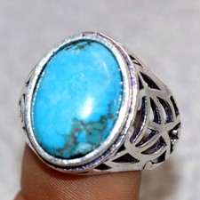 Pretty Turquoise 925 Silver Plated Ring US 8.5 Delicate Fine Design Trendy JW
