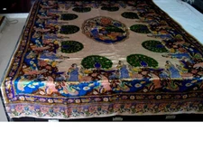 ANTIQUE Fine Rare CHINESE/ OTHER SILK PEACOCK PRINT TAPESTRY BED SHEET