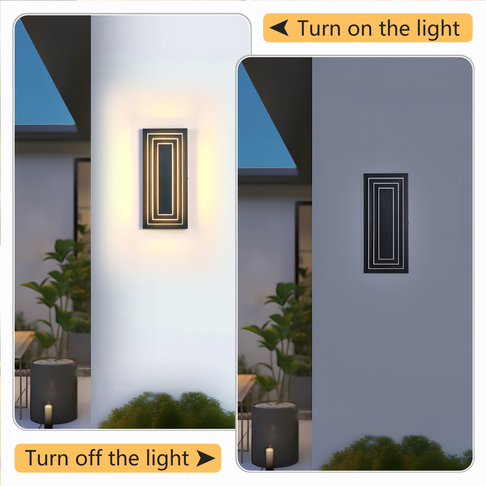 2 Pack 16'' LED Outdoor Wall Light Modern Black 3-Tier Front Door Sconce Fixture