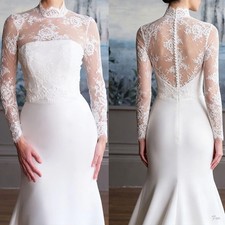 Long Sleeves Bolero Topper Jacket for Bride Appliques Lace Beading Wedding Dress