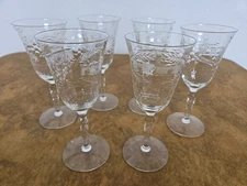 Seneca Early Era Crystal Cordial Glasses 190-21, Wheel Cut & Etched, Vintage
